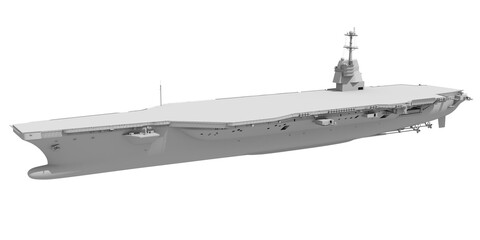 Aircraft Carrier Military Vessel in Clay Style Render on White Background 3D Rendering