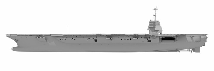 Aircraft Carrier Military Vessel in Clay Style Render on White Background 3D Rendering
