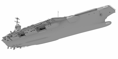 Aircraft Carrier Military Vessel in Clay Style Render on White Background 3D Rendering