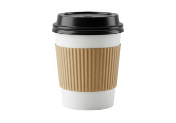 Paper coffee cup with black lid isolated on transparent background
