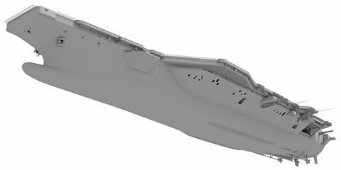Aircraft Carrier Military Vessel in Clay Style Render on White Background 3D Rendering