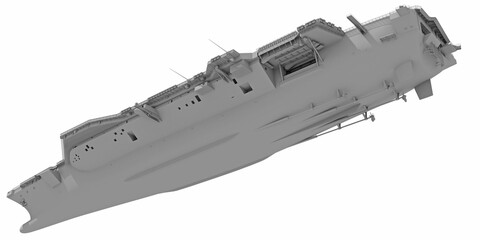 Aircraft Carrier Military Vessel in Clay Style Render on White Background 3D Rendering