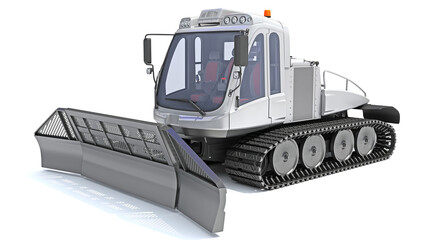 Snow Groomer Snowcat in Clay Style Render on White Background 3D Rendering