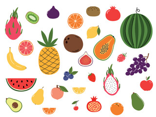 Set of fruits element design. Illustration in flat style.