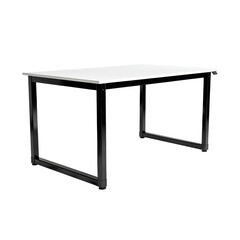 Modern L-shape desk with clean white surface and black metal frame, designed for corner office setup on transparent background