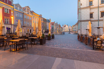 Old Market Square houses at dawn in Poznan Poland