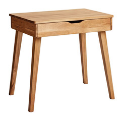 Scandinavian-style square desk made of light wood, featuring a single drawer on transparent background