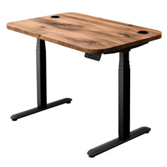 Tech desk with electric adjustable height and integrated USB charging ports on transparent background