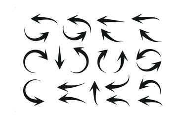 Diverse Arrow Set: A dynamic collection of black arrows in various directions, offering versatile options for any design or concept. 