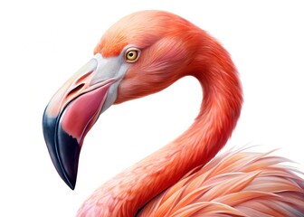 Fototapeta premium Close up of a pink flamingo isolated on white background