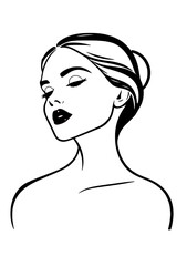 A simple outline illustration of a woman with styled hair, showcasing a graceful neck and shoulder silhouette.