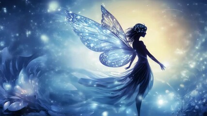 Magical night flight of a celestial fairy with glittering wings in a dreamy moonlit forest - Powered by Adobe