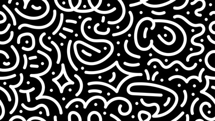 Doodle geometric seamless pattern background. Monochrome retro abstract style shapes 80s 90s  Cute kid doodle design pattern. Vector illustration.