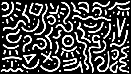 Doodle geometric pattern background. Monochrome retro abstract style shapes 80s 90s  Cute kid doodle design pattern. Vector illustration.