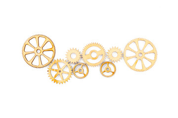 Wooden cogwheels on white background	

