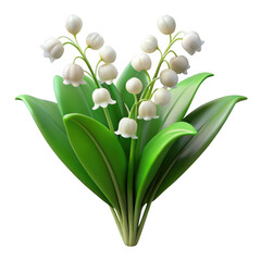 Obraz premium Delicate white lily of the valley flowers with green leaves isolated on transparent background