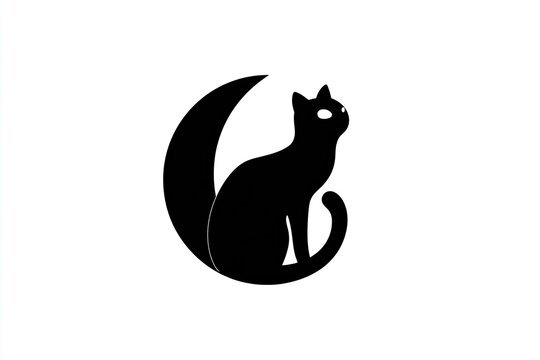 Silhouetted black cat on a crescent moon. - Powered by Adobe