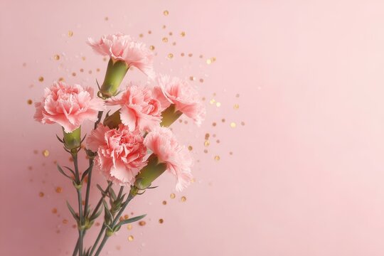 Delicate Pink Carnations with Golden Glitter