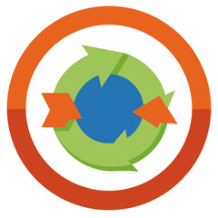 Circular flow diagram with arrows and a central blue circle