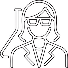 Vector illustration of a female scientist with black editable stroke on transparent background ideal for STEM education, medical infographics, science presentations, and professional scientific design