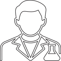Vector illustration of a male scientist with black editable stroke on transparent background ideal for STEM education, medical infographics, scientific presentations, research visuals, and professiona