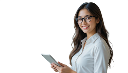 Smiling young businesswoman holding a folder in a professional setting