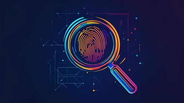 Digital analysis of fingerprint magnification with futuristic neon geometric elements