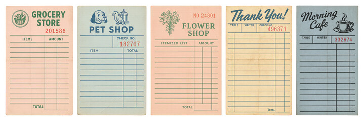 PNG Vintage receipt templates collection, element set on transparent background