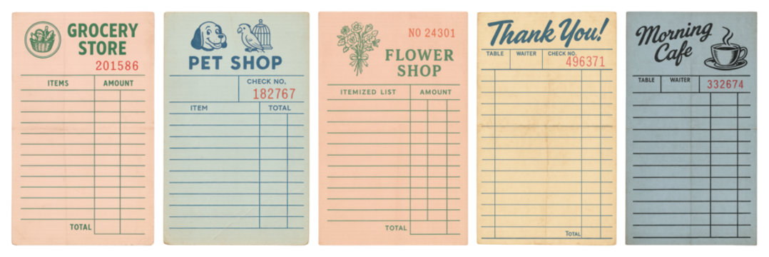PNG Vintage receipt templates collection, element set on transparent background - Powered by Adobe