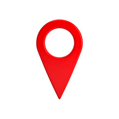 Bright red 3d map pointer icon indicating location isolated on transparent background