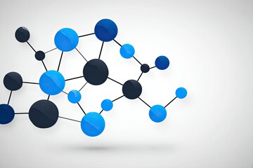 Abstract design of interconnected circles in blue and dark gray.