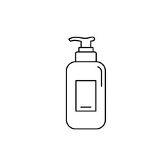 Soap or lotion dispenser bottle line icon for cosmetic skincare design