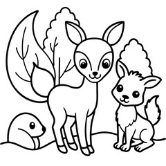  fawn fox and squirrel a baby-deer fawn a curi