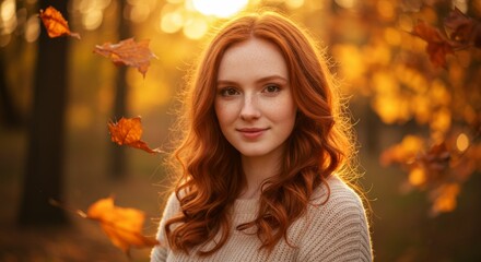 Peaceful fall portrait in the forest with golden natural light.

