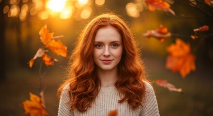 Peaceful fall portrait in the forest with golden natural light.

