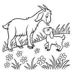 Goat and Sheep a baby goat and a lamb standing together in a grassy field with flowers