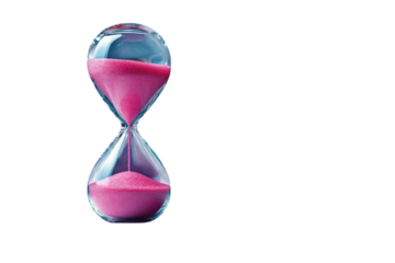 Pink Sand Hourglass Time Concept Countdown Timer Passing Time Deadline Clock on Black on transparent background