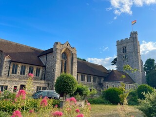Rainbow flag on the parish church of Saint Peter and Saint Paul in Bromley