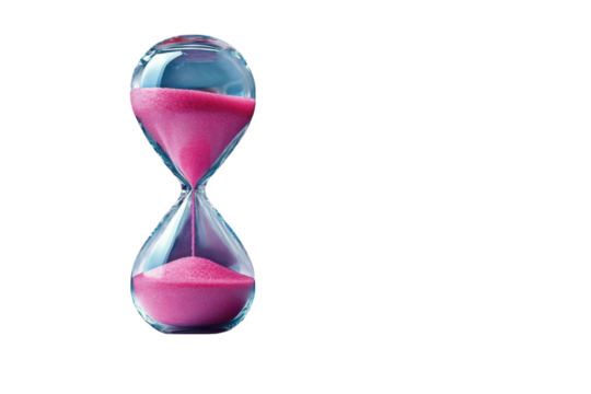 Pink Sand Hourglass Time Concept Countdown Timer Passing Time Deadline Clock on Black on transparent background