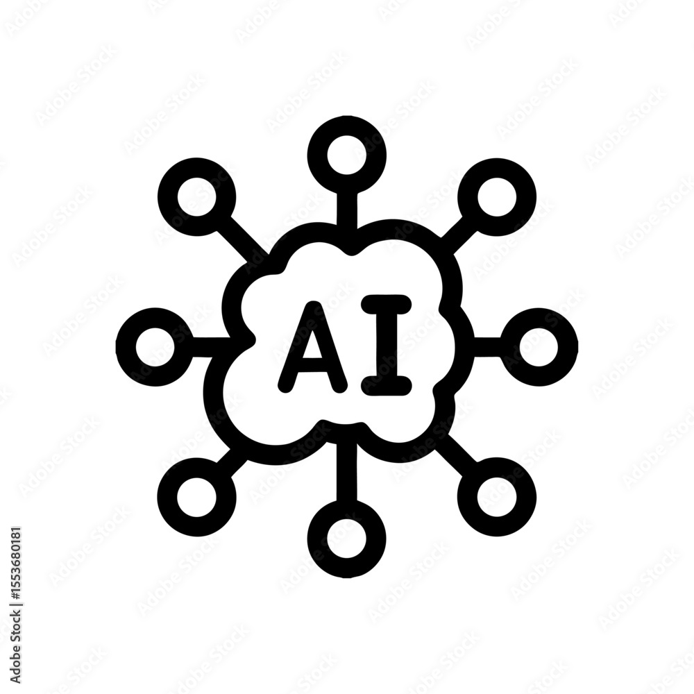 Poster artificial intelligence network concept with connecting nodes and cloud outline for modern tech solu