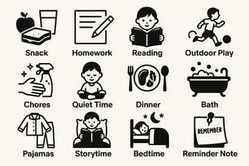 Daily kids routine icons for schedules
