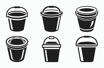 bucket icon set, water pail symbol, cleaning container vector,  mobile concept and web design, vector illustration 