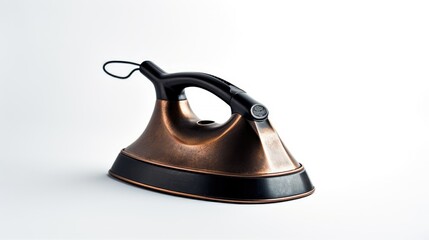 Retro Electric Iron with Metallic Finish on White Background
