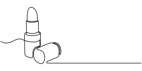 Continuous one line drawing of lipstick design. lipstick cosmetic in single line draw illustration. Editable stroke, Continuous one line lipstick, single line art. Continuous one line drawing. 