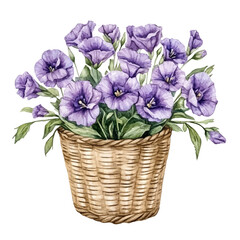 watercolor vector of A Lisianthus Flower Basket, isolated on a white background.