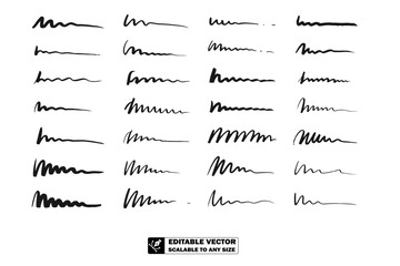 A collection of twenty seven handwritten signatures in black ink on a white background surface