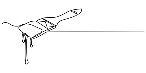 Continuous one line drawing of paint brush, Construction and repair. A wide brush paint vector illustration, Paint brush outline drawing illustration. one continuous line drawing of painter brush. 
