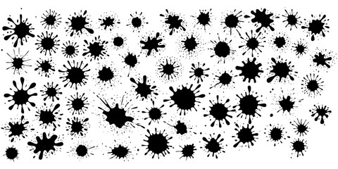 Ink Splatter: A dynamic display of ink splatters in various shapes, creating a visually stimulating, artistic statement of fluid artistry and grunge texture. 