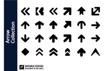 A collection of various black arrow icons pointing in different directions on a white background