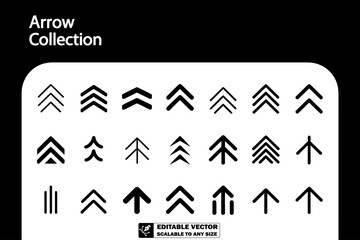 A collection of various black arrow icons pointing in different directions on a white background plain image
